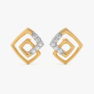 Boucles d'oreilles clous en or jaune avec diamants de laboratoire, motif carré ajouré entrelacé - Product Image 1
