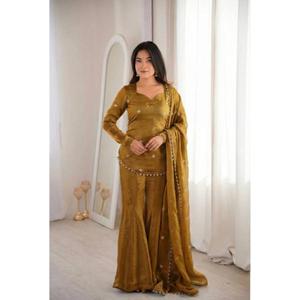 For This Eid Our Sequence Embroidery Worked Salwar Kameez Women's Modern Ethnic Wear Full Set <b>Top</b> Bottom Dupatta Fully Stitched - Product Image 1