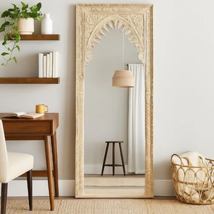 Premium Standing Vanity Mirror for Living Room Sophisticated <b>Deep</b> Green Border with Contemporary Boho Appeal - Product Image 5