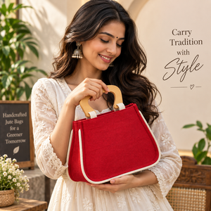 Cute Looking <b>Mini</b> Jute <b>Bag</b> with Round Wood Handles Small Size for shopping gifting Canvas Shopping HandBag for girls - Product Image 3