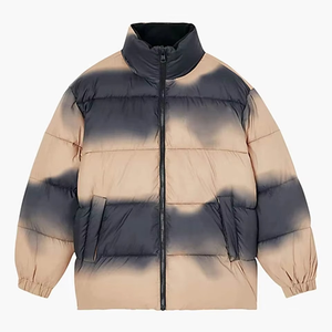 Men’s Beige Black Tie Dye Puffer Jacket Oversized Winter <b>Bubble</b> <b>Coat</b> High Neck Zip Up Streetwear Quilted Warm Outerwear - Product Image 5
