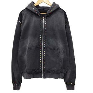 Sweat à capuche homme rétro délavé multicolore avec strass, 100 % coton, coupe personnalisée OEM, fermeture éclair et strass, effet délavé à l'acide pour l'hiver - Product Image 1