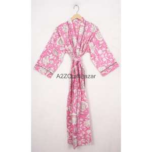Bata Kimono de Algodón 100% para Mujer, Estampado Floral Sexy, con Cordón Ajustable, Cuello en V, Manga Tres Cuartos, Transpirable, Primavera/Verano - Product Image 2
