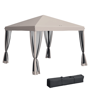 Outdoor 10 X 10 Beige <b>Canopy</b> Pop-Up <b>Tent</b> with 4 Mesh Sidewalls Instant Setup for Party Events - Product Image 1