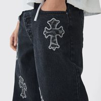 Jean baggy Y2K pour homme avec applique léopard Chrome Heart, style hip-hop de haute qualité, coupe ample, pantalon en denim noir pour homme