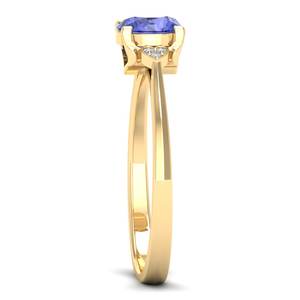 Bague de fiançailles en or massif 14 carats avec diamant, pierre précieuse tanzanite de 0,84 carat, taille ronde, design original REYES, bijoux faits à la main - Product Image 3
