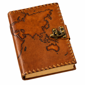 Cuaderno de Viaje de Cuero Repujado con Mapa Hecho a Mano, Hojas Sueltas, Papel de Algodón Vintage con Borde Irregular, 100 Hojas Premium - Product Image 1