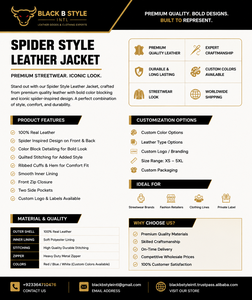 Veste en cuir de vache véritable de qualité supérieure, style araignée, bicolore, streetwear personnalisé, vêtements de moto tendance pour hommes, imperméable - Product Image 6