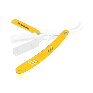 Barber Razor Stainless Steel Blade with Fancy Yellow White Handle Beauty Custom Design Professional Folding Straight Edge - Product Image 1