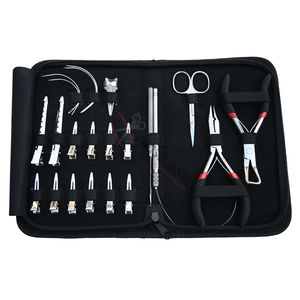 Kit d'outils professionnels pour extensions de cheveux argentées avec dissolvant de micro-perles, pince à sertir, crochet de tirage, boucle de pose et mini-ciseaux - Product Image 1