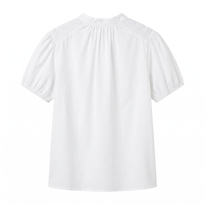 Women's Summer Loose Simple Solid Bow Gathered Shoulder Top Statement Detail Casual Blouse OEM ODM Wholesale Factory Custom Logo - Product Image 1