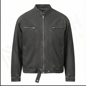 แจ็กเก็ตผ้ายีนส์วินเทจใส่ได้ทั้งชายและหญิงคอตั้งผ้าใบเสื้อคลุมกันหนาวมีซิปปิดสไตล์ฮิปฮอปซักได้ตามต้องการ - Product Image 2