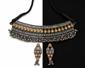 Ensemble Collier Ras-du-Cou et Boucles d'Oreilles Bohèmes Ghungroo Bicolore Argent et Or pour Amoureux, Vente en Gros, Fournisseur en Gros pour Femmes, Fiançailles et Mariage - Product Image 2