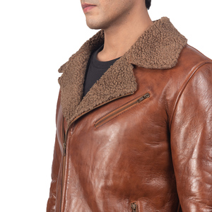SAAR INDUSTRIES <b>Mens</b> Brown <b>Shearling</b> Leather Waterproof Breathable Eco-Friendly Windproof Biker Motorcycle <b>Jacket</b> Genuine Winter - Product Image 3