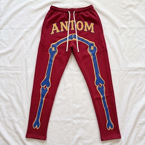 Pantalon de jogging homme noir coupe skinny style urbain 100% coton molleton anti-boulochage épais imprimé avec braguette zippée taille mi-haute - Product Image 4