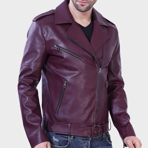Chaqueta de cuero casual con cremallera, ajustada, estilo motero, color marrón, precio mayorista - Product Image 3