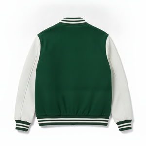 เสื้อแจ็คเก็ตวาร์ซิตี้สีเขียวสำหรับผู้ชาย ปักลายโลโก้บาสเกตบอลสำหรับวันแข่งขัน สวมใส่สบายในฤดูใบไม้ร่วง ผลิตจากผ้าฝ้ายและโพลีเอสเตอร์ ตัวอักษรพิมพ์ด้านหน้า ทรงปกติ - Product Image 2