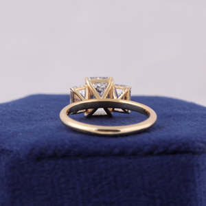 Women's Emerald Cut Diamond Three Stone Ring white Gold Prong Setting Classic Style Engagement Ring - Product Image 3