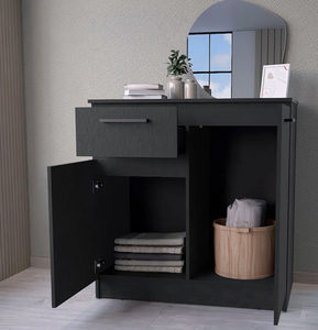 Wholesale Luxury Modern Black Wooden Storage Cabinet <b>with</b> <b>Drawer</b> Open <b>Shelves</b> and Door Multi Tier Organizer Unit for Home Decor - Product Image 6