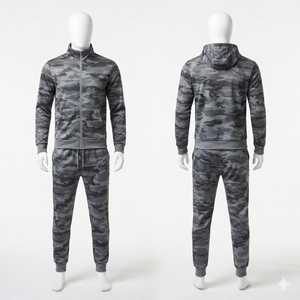 Men's Camouflage Tracksuit Set <b>Zip</b> <b>Hooded</b> Jacket Jogger Pants Sportswear Casual Wear Full Length Breathable Polyester 2 Piece - Product Image 5