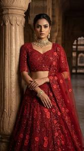 Vestido de novia tradicional Divyam Creation, bordado, de malla, con relieve, de secado rápido, elástico, largo hasta el suelo, estilo India-Pakistán para mujer - Product Image 2