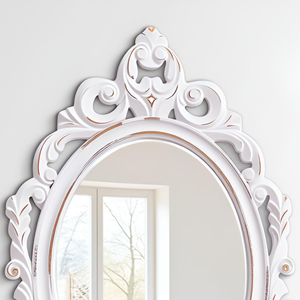 Miroir mural ovale orné vintage avec cadre en bois blanc, miroir décoratif de style antique pour salon, couloir, salle de bain - Product Image 3