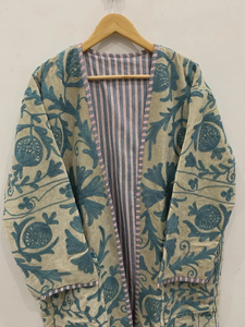 ชุดคลุมกิโมโนผ้าฝ้ายปักลายซูซานีทำมือ เสื้อคลุมทรงเทรนช์โค้ทสัมผัสนุ่มดุจกำมะหยี่ ผ้าระบายอากาศได้ดี ชุดคลุมแบบกลับด้านได้ สำหรับผู้หญิง - Product Image 4