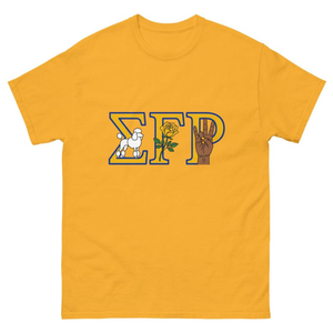เสื้อยืดลายตัวอักษร Sigma Gamma Rho พร้อมไอคอนกราฟิกแบบกำหนดเอง เสื้อยืดผ้าฝ้ายแขนสั้น เสื้อแฟชั่นลำลอง เสื้อผ้ากรีกสำหรับผู้หญิง - Product Image 1