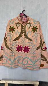Chaqueta Bordada a Mano con Cuello Mandarín Floral, Corte Holgado, Manga Larga, Estilo Chino, Tejido de Lana y Acrílico, para Otoño - Product Image 4