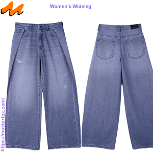 Pantalones Anchos para Mujer con Cintura Diagonal, Pliegues y Rasgaduras, Lavado Elegante, Tela 100% Algodón de 9.79 OZ - Product Image 3