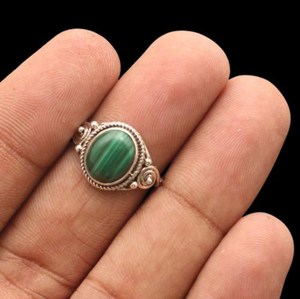 Natural Green Malachite Oval Silver Plated <b>Statement</b> <b>Ring</b> Handmade Gemstone Jewelry Wholesale - Product Image 5