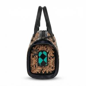 Sac de voyage mini Speedy en cuir véritable de luxe, gravé à la main avec motifs floraux et à carreaux, dernière mode 2026, vente en gros - Product Image 2