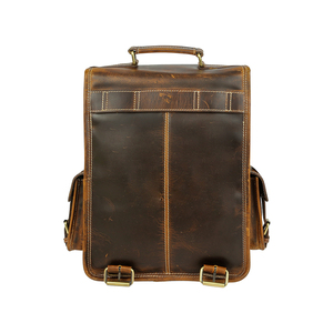 Premium Custom <b>Leather</b> Backpack Distressed Brown Multi Pocket Rucksack Flap Top Buckle Closure Business Travel <b>Bag</b> OEM - Product Image 3