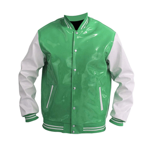 เสื้อแจ็คเก็ตหนัง PVC สำหรับผู้ชาย แบบ Varsity คอตั้ง พร้อมโลโก้ด้านหน้า คุณภาพสูง ปรับแต่งได้ สไตล์ลำลอง สำหรับฤดูหนาว เหมาะกับการสวมใส่แนวสตรีท - Product Image 1