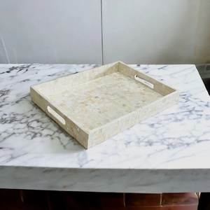 Mother pearl tray, <b>square</b> mosaic rectangle serving tray, breakfast tray, coastal coffee table tray, decorative tray - Product Image 3