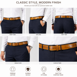 Men's Premium Leather Belt Classic <b>Brown</b> <b>Tan</b> Dress Belt with Durable Buckle for Formal & Casual Use - Product Image 3