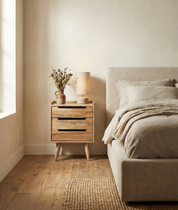 Premium Wooden Nightstand <b>with</b> Three <b>Drawers</b> Midcentury Design Bedroom Storage <b>Side</b> <b>Table</b> Freestanding Home Furniture for Living - Product Image 2