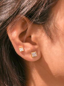 Solitaire Princess Cut Lab Grown Diamond Stud Earrings Wedding Engagement Stud Earrings Women 14k Gold Fashion earrings - Product Image 2