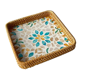 Plateau de service en nacre et rotin au design étonnant, plateau de service pour la table, la nourriture, la salle de séjour - Product Image 1