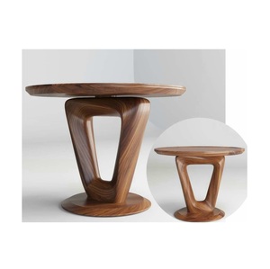 Mesa Auxiliar Redonda de Madera con Pedestal con Recorte Abstracto, Mesa de Centro Triangular Escultural con Extremo Abierto para Sala de Estar, Estilo Futurista - Product Image 1