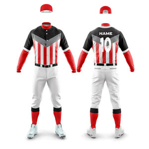 Custom <b>Baseball</b> Jersey Set Men's Red White Striped Short Sleeve Breathable Polyester All Seasons Team Apparel Number 10 - Product Image 1