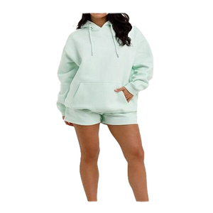 Conjunto de Sudadera con Capucha y Pantalones Cortos Verde Menta para Mujer, Estilo Casual Holgado de Dos Piezas, Ropa de Primavera/Verano, Ropa de Estar por Casa para Mujer - Product Image 4