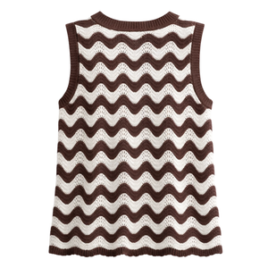 Women Chevron <b>Stripe</b> Knit Tank <b>Top</b> Sleeveless Textured Summer Pullover Casual Loose Fit Breathable Fashion Sweater <b>Vest</b> - Product Image 2