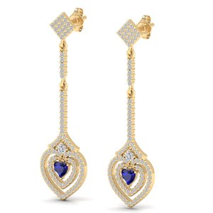 REYES Luxury 14K <b>Solid</b> Gold Moissanite Dangle Drop Earrings 925 Sterling <b>Silver</b> With Blue Sapphire Gemstone Wedding Fine Jewelry - Product Image 3