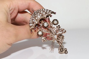 Broche parapluie antique ottomane en argent 925 plaqué or 10 carats, sertie de diamants de laboratoire taille rose et de moissanite en argent 925 - Product Image 5