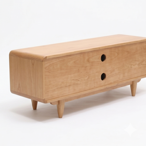 Meuble TV en teck massif, console multimédia minimaliste, meuble de salon, centre de divertissement en bois - Product Image 3