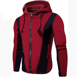 Chándal con capucha y cremallera para hombre, en bloques de color rojo y negro, informal, de manga larga, con bolsillos laterales, para otoño - Product Image 2