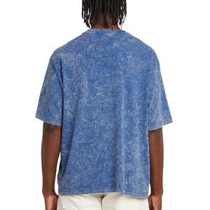 Mens Blue Washed Oversized <b>T</b> <b>Shirt</b> Crew Neck Short Sleeve Chest <b>Pocket</b> Drop Shoulder Vintage Casual Streetwear Wholesale - Product Image 2