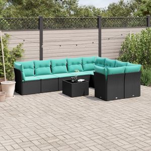Set Divano da Esterno in Polyrattan Nero da 10 Pezzi con Cuscini - Elegante Collezione di Mobili da Giardino - Product Image 1