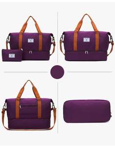 Grand sac de sport extensible imperméable avec fermeture éclair, sac de voyage, sac de sport, sac de yoga, compartiment pour chaussures, sac de voyage portable en nylon pour la nuit - Product Image 4